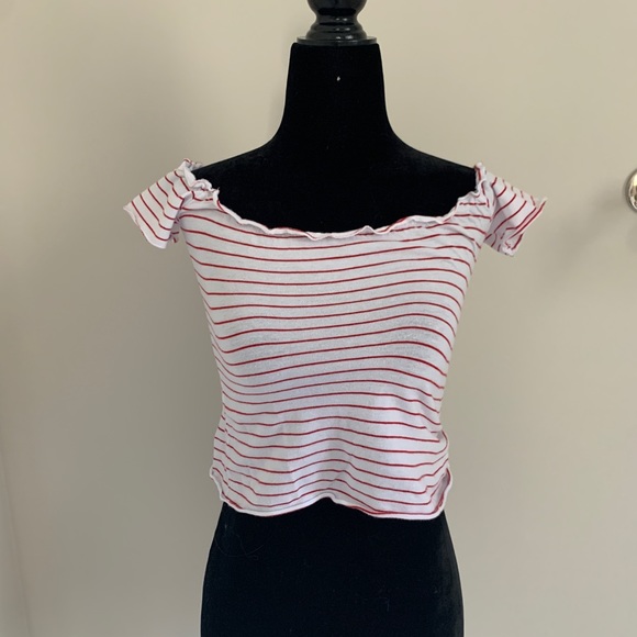 Red and White Striped Off the shoulder top - Picture 1 of 2